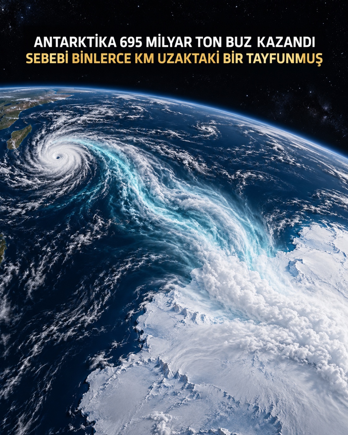 Antarktika’ya nem taşıyan atmosferik sistemlerin sanatsal uydu görünümü