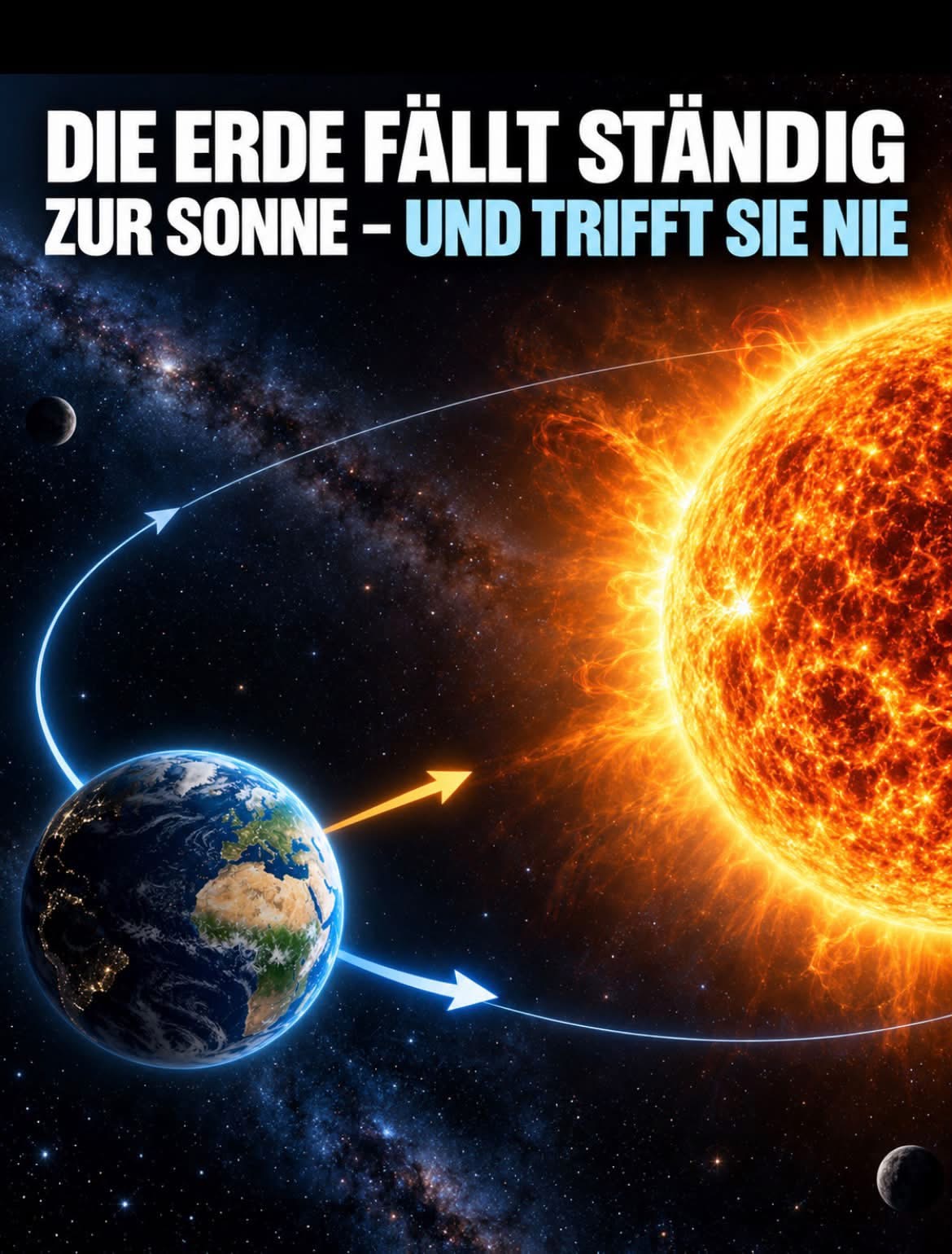 Erde auf ihrer gekrümmten Umlaufbahn um die Sonne