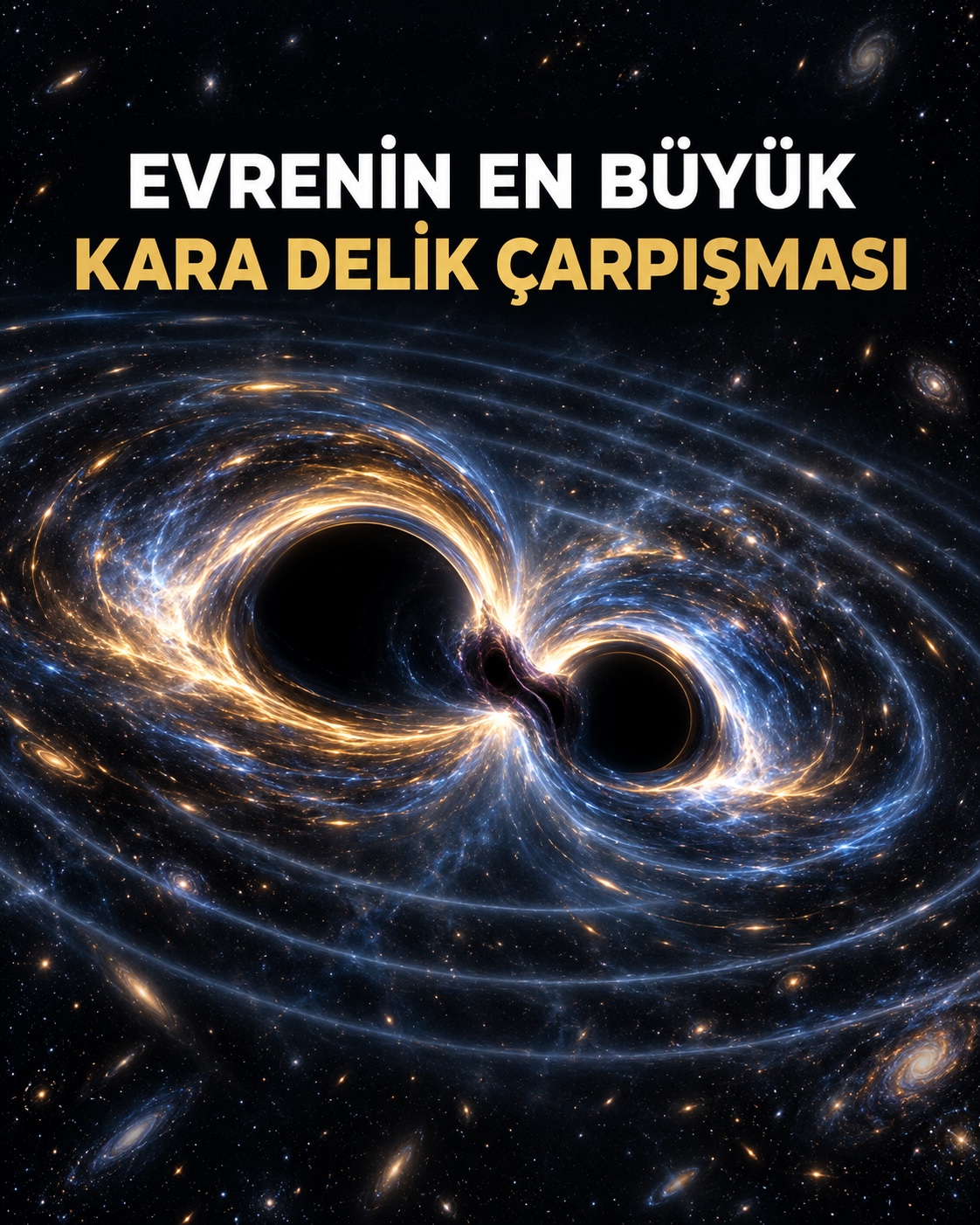 GW231123 olayını temsil eden iki büyük kara deliğin birleşmesi