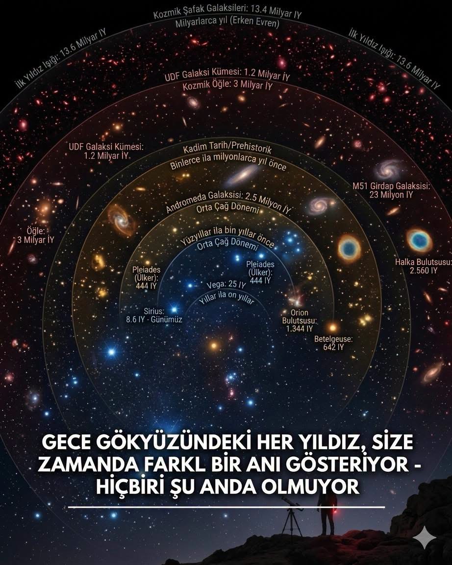Yakındaki yıldızlardan uzak galaksilere uzanan kozmik geçmiş katmanları