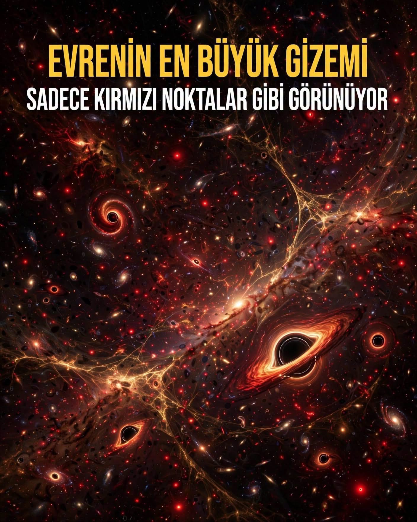 Erken evrendeki küçük kırmızı noktaları temsil eden kozmik görünüm
