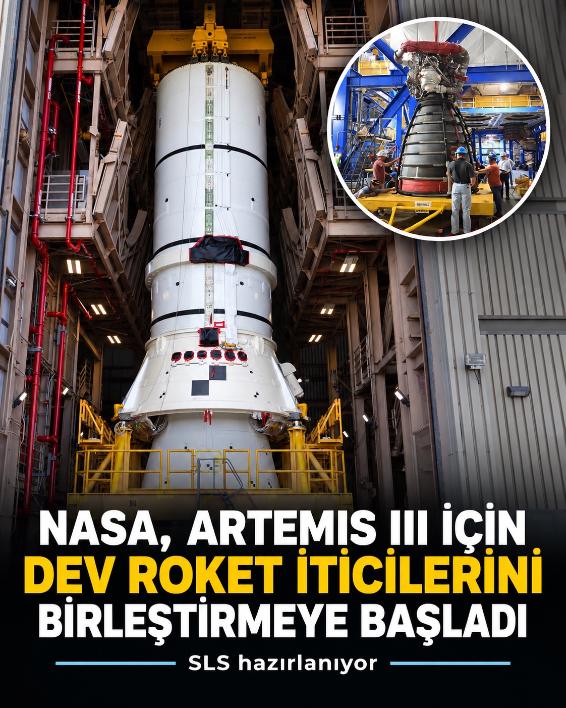 Kennedy Uzay Merkezi’nde Artemis III için hazırlanan SLS roket donanımı