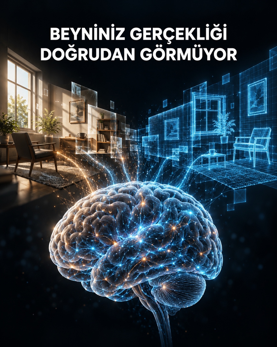 Duyusal dünyadan gelen bilgileri işleyerek bir iç model oluşturan beynin temsili görseli