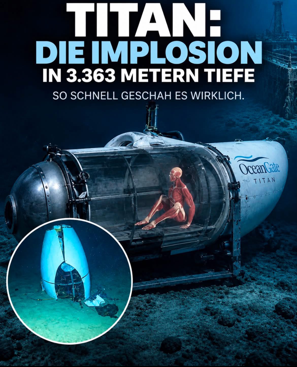 Illustration des Tauchboots Titan in großer Meerestiefe