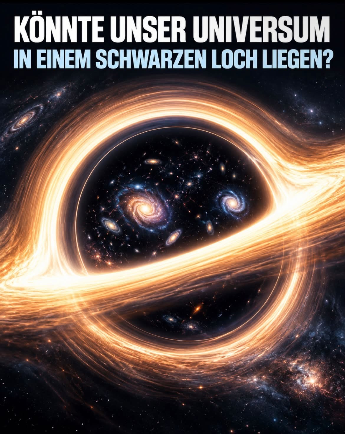 Künstlerische Darstellung eines Schwarzen Lochs mit Galaxien im Inneren
