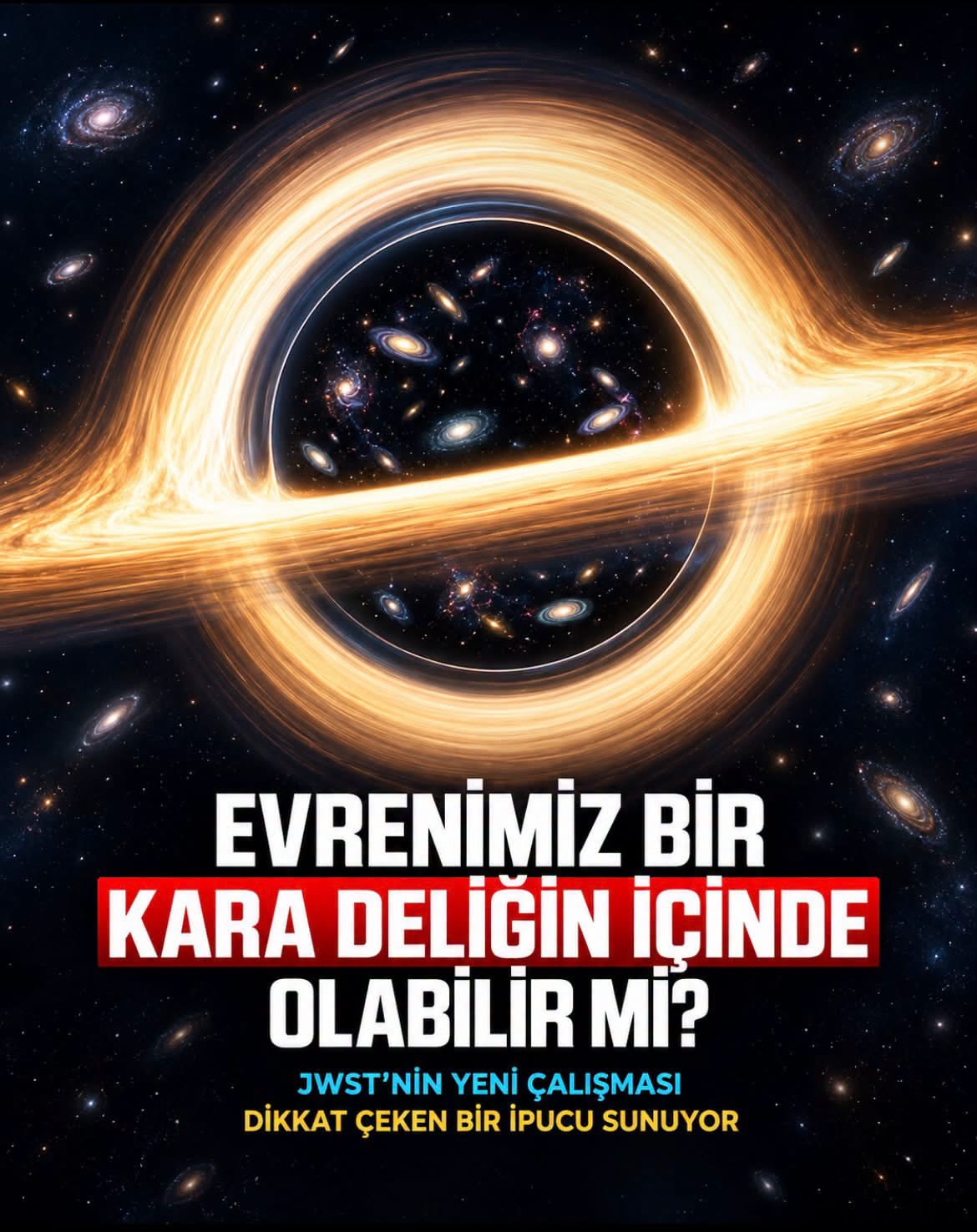 İçinde çok sayıda galaksi görülen dev bir kara deliğin sanatsal canlandırması